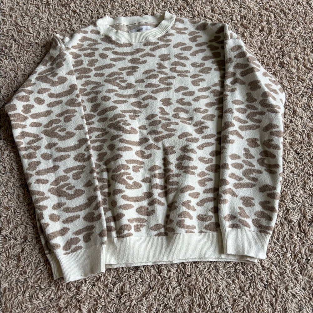 Mango Kid’s Cream and Tan Patterned Crewneck Sweater